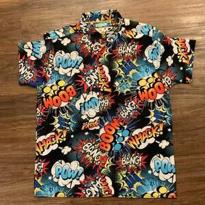 Oh Snap! Drill Comic Pop Art AOP Short Sleeve Button Up Shirt L Boom Pow Bang
